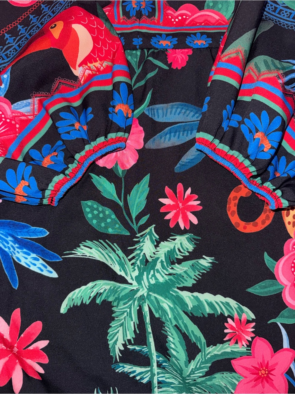 SHEIN Curve 0XL Tropical Floral Bird Print Long Sleeve Dress - Picture 5 of 6